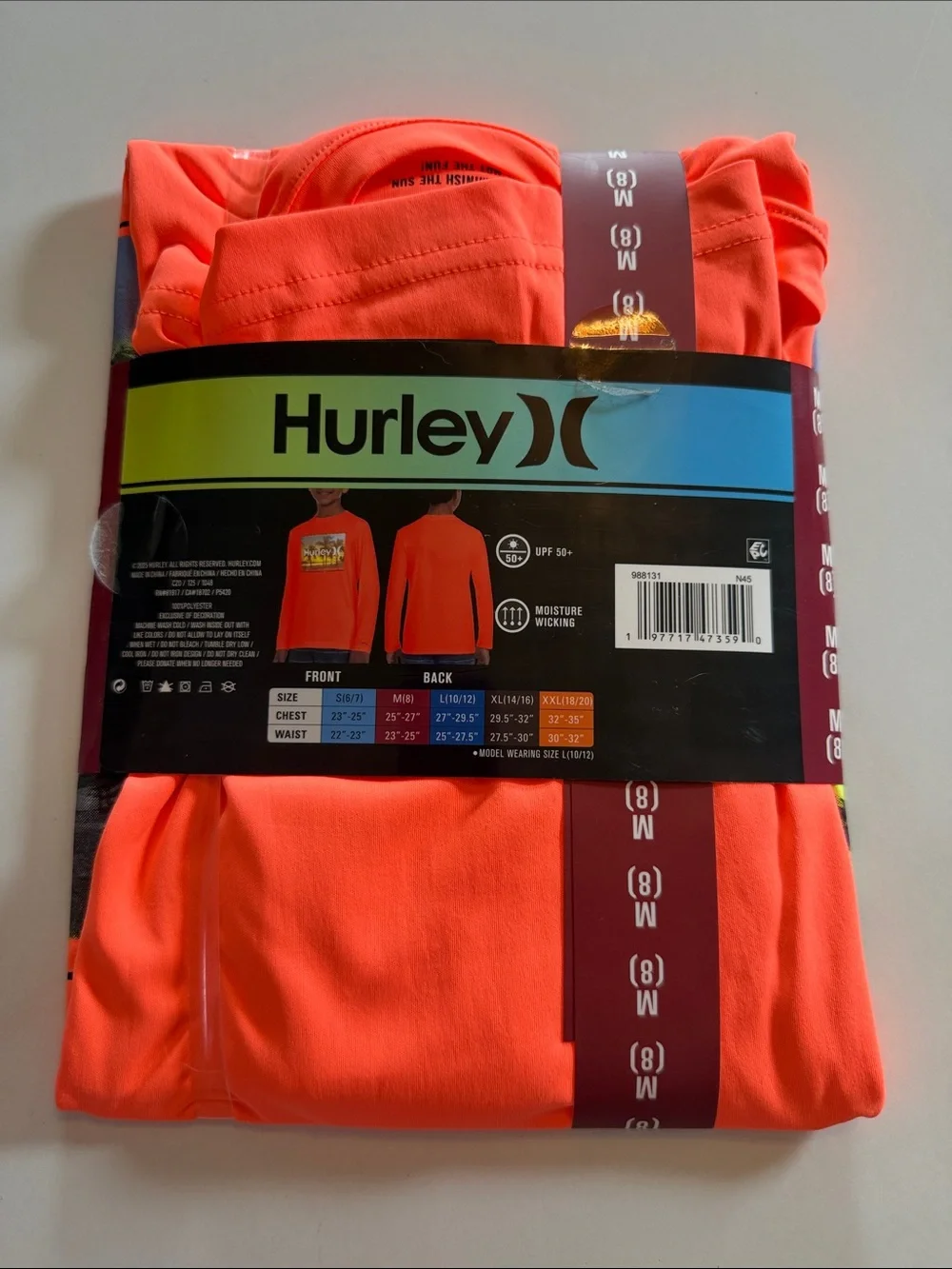 Hurley Bright Neon Orange Long Sleeve UPF Swim Shirt